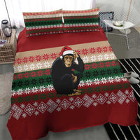 Chimpanzee Christmas Bedding Set Chimpanzee Wearing Santa Hat - Red Green Snowflake - Wonder Print Shop