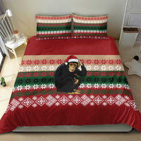 Chimpanzee Christmas Bedding Set Chimpanzee Wearing Santa Hat - Red Green Snowflake - Wonder Print Shop