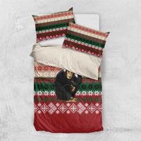 Chimpanzee Christmas Bedding Set Chimpanzee Wearing Santa Hat - Red Green Snowflake - Wonder Print Shop