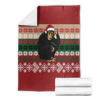 Chimpanzee Christmas Blanket Chimpanzee Wearing Santa Hat - Red Green Snowflake - Wonder Print Shop
