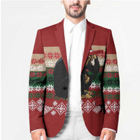 Chimpanzee Christmas Blazer Chimpanzee Wearing Santa Hat - Red Green Snowflake - Wonder Print Shop