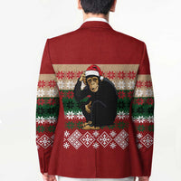 Chimpanzee Christmas Blazer Chimpanzee Wearing Santa Hat - Red Green Snowflake - Wonder Print Shop