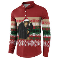 Chimpanzee Christmas Button Sweatshirt Chimpanzee Wearing Santa Hat - Red Green Snowflake - Wonder Print Shop