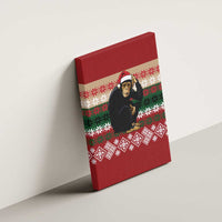 Chimpanzee Christmas Canvas Wall Art Chimpanzee Wearing Santa Hat - Red Green Snowflake - Wonder Print Shop