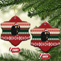 Chimpanzee Christmas Ceramic Ornament Chimpanzee Wearing Santa Hat - Red Green Snowflake - Wonder Print Shop
