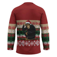 Chimpanzee Christmas Hockey Jersey Chimpanzee Wearing Santa Hat - Red Green Snowflake - Wonder Print Shop