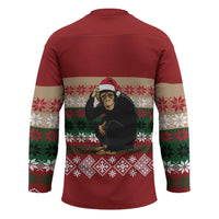 Chimpanzee Christmas Hockey Jersey Chimpanzee Wearing Santa Hat - Red Green Snowflake - Wonder Print Shop