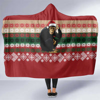 Chimpanzee Christmas Hooded Blanket Chimpanzee Wearing Santa Hat - Red Green Snowflake - Wonder Print Shop