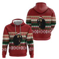Chimpanzee Christmas Hoodie Chimpanzee Wearing Santa Hat - Red Green Snowflake - Wonder Print Shop