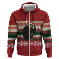 Chimpanzee Christmas Hoodie Chimpanzee Wearing Santa Hat - Red Green Snowflake - Wonder Print Shop