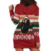 Chimpanzee Christmas Hoodie Dress Chimpanzee Wearing Santa Hat - Red Green Snowflake - Wonder Print Shop
