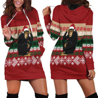 Chimpanzee Christmas Hoodie Dress Chimpanzee Wearing Santa Hat - Red Green Snowflake - Wonder Print Shop
