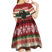 Chimpanzee Christmas Kid Short Sleeve Dress Chimpanzee Wearing Santa Hat - Red Green Snowflake - Wonder Print Shop