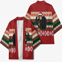Chimpanzee Christmas Kimono Chimpanzee Wearing Santa Hat - Red Green Snowflake - Wonder Print Shop