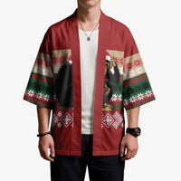 Chimpanzee Christmas Kimono Chimpanzee Wearing Santa Hat - Red Green Snowflake - Wonder Print Shop