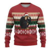 Chimpanzee Christmas Ugly Christmas Sweater Chimpanzee Wearing Santa Hat - Red Green Snowflake - Wonder Print Shop