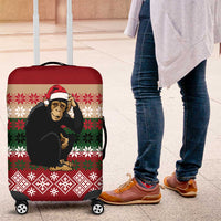 Chimpanzee Christmas Luggage Cover Chimpanzee Wearing Santa Hat - Red Green Snowflake - Wonder Print Shop