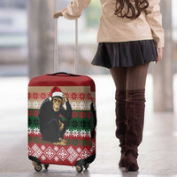 Chimpanzee Christmas Luggage Cover Chimpanzee Wearing Santa Hat - Red Green Snowflake - Wonder Print Shop