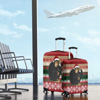 Chimpanzee Christmas Luggage Cover Chimpanzee Wearing Santa Hat - Red Green Snowflake - Wonder Print Shop