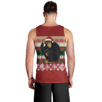 Chimpanzee Christmas Men Tank Top Chimpanzee Wearing Santa Hat - Red Green Snowflake - Wonder Print Shop