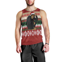 Chimpanzee Christmas Men Tank Top Chimpanzee Wearing Santa Hat - Red Green Snowflake - Wonder Print Shop