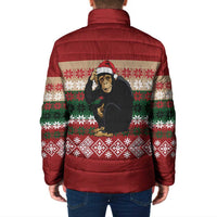 Chimpanzee Christmas Padded Jacket Chimpanzee Wearing Santa Hat - Red Green Snowflake - Wonder Print Shop