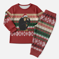 Chimpanzee Christmas Pajama Set Chimpanzee Wearing Santa Hat - Red Green Snowflake - Wonder Print Shop