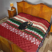 Chimpanzee Christmas Quilt Chimpanzee Wearing Santa Hat - Red Green Snowflake - Wonder Print Shop