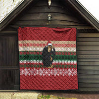 Chimpanzee Christmas Quilt Chimpanzee Wearing Santa Hat - Red Green Snowflake - Wonder Print Shop