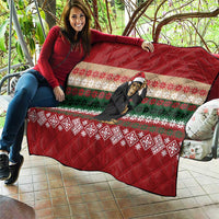 Chimpanzee Christmas Quilt Chimpanzee Wearing Santa Hat - Red Green Snowflake - Wonder Print Shop