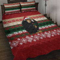 Chimpanzee Christmas Quilt Bed Set Chimpanzee Wearing Santa Hat - Red Green Snowflake - Wonder Print Shop