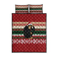 Chimpanzee Christmas Quilt Bed Set Chimpanzee Wearing Santa Hat - Red Green Snowflake - Wonder Print Shop