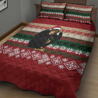 Chimpanzee Christmas Quilt Bed Set Chimpanzee Wearing Santa Hat - Red Green Snowflake - Wonder Print Shop