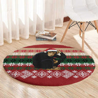 Chimpanzee Christmas Round Carpet Chimpanzee Wearing Santa Hat - Red Green Snowflake - Wonder Print Shop