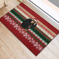 Chimpanzee Christmas Rubber Doormat Chimpanzee Wearing Santa Hat - Red Green Snowflake - Wonder Print Shop