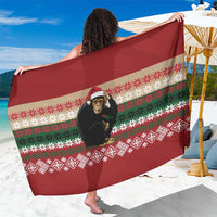 Chimpanzee Christmas Sarong Chimpanzee Wearing Santa Hat - Red Green Snowflake - Wonder Print Shop