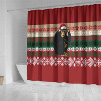 Chimpanzee Christmas Shower Curtain Chimpanzee Wearing Santa Hat - Red Green Snowflake - Wonder Print Shop
