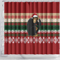 Chimpanzee Christmas Shower Curtain Chimpanzee Wearing Santa Hat - Red Green Snowflake - Wonder Print Shop