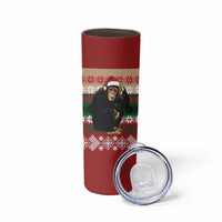 Chimpanzee Christmas Skinny Tumbler Chimpanzee Wearing Santa Hat - Red Green Snowflake - Wonder Print Shop