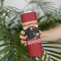Chimpanzee Christmas Skinny Tumbler Chimpanzee Wearing Santa Hat - Red Green Snowflake - Wonder Print Shop