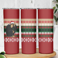 Chimpanzee Christmas Skinny Tumbler Chimpanzee Wearing Santa Hat - Red Green Snowflake - Wonder Print Shop