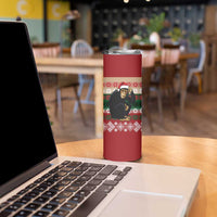 Chimpanzee Christmas Skinny Tumbler Chimpanzee Wearing Santa Hat - Red Green Snowflake - Wonder Print Shop