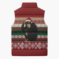 Chimpanzee Christmas Sleeveless Puffer Jacket Chimpanzee Wearing Santa Hat - Red Green Snowflake - Wonder Print Shop