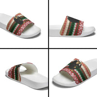 Chimpanzee Christmas Slide Sandals Chimpanzee Wearing Santa Hat - Red Green Snowflake - Wonder Print Shop