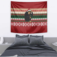 Chimpanzee Christmas Tapestry Chimpanzee Wearing Santa Hat - Red Green Snowflake - Wonder Print Shop