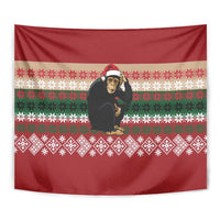 Chimpanzee Christmas Tapestry Chimpanzee Wearing Santa Hat - Red Green Snowflake - Wonder Print Shop