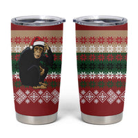 Chimpanzee Christmas Tumbler Cup Chimpanzee Wearing Santa Hat - Red Green Snowflake - Wonder Print Shop