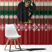 Chimpanzee Christmas Window Curtain Chimpanzee Wearing Santa Hat - Red Green Snowflake - Wonder Print Shop