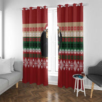 Chimpanzee Christmas Window Curtain Chimpanzee Wearing Santa Hat - Red Green Snowflake - Wonder Print Shop