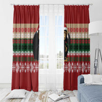 Chimpanzee Christmas Window Curtain Chimpanzee Wearing Santa Hat - Red Green Snowflake - Wonder Print Shop
